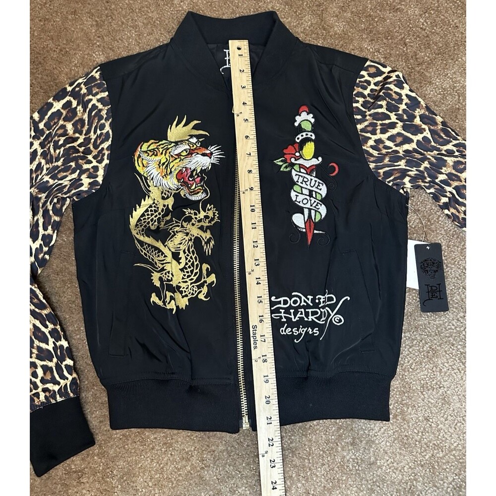 NWT Ed Hardy Y2K Bomber Jacket Tiger Dagger Souvenir Leopard Sleeves Size S New - Picture 6 of 16